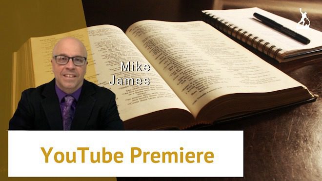 YouTube Premiere with open book background.